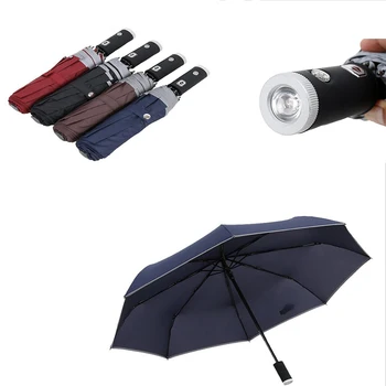 

Creative automatic folding flashlight night line LED light umbrella 3Folding 8Rib Windproof Business Men Umbrella Travel For Fam