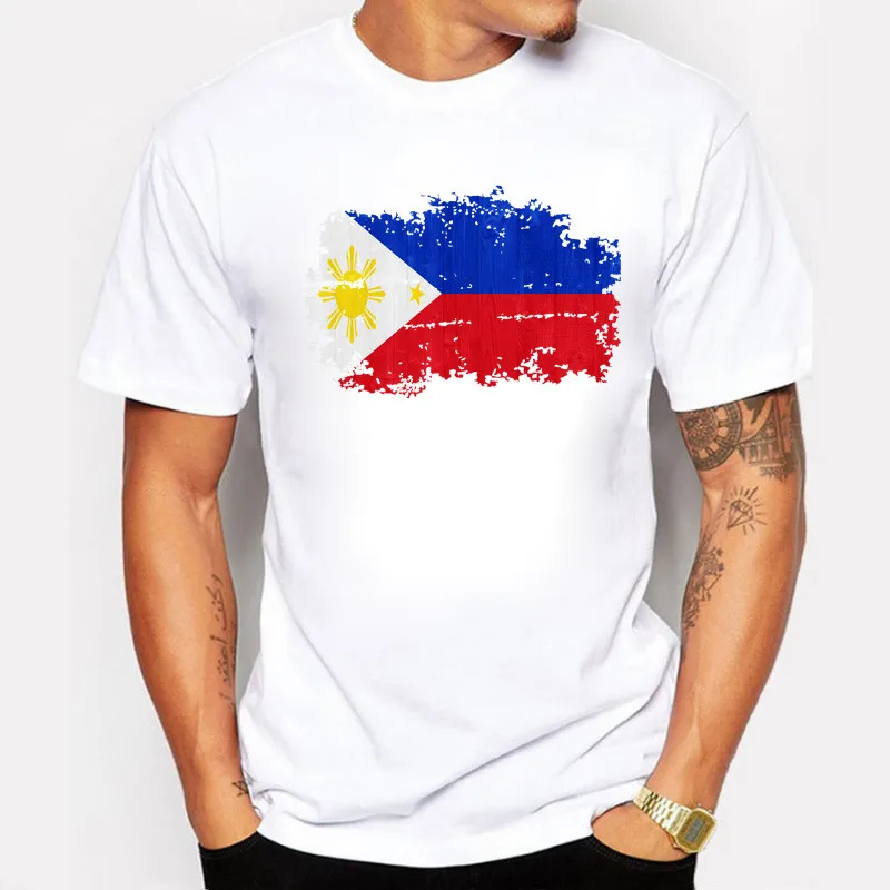 Summer 100 Cotton Top Tees Philippines National Flag Print T shirt Men