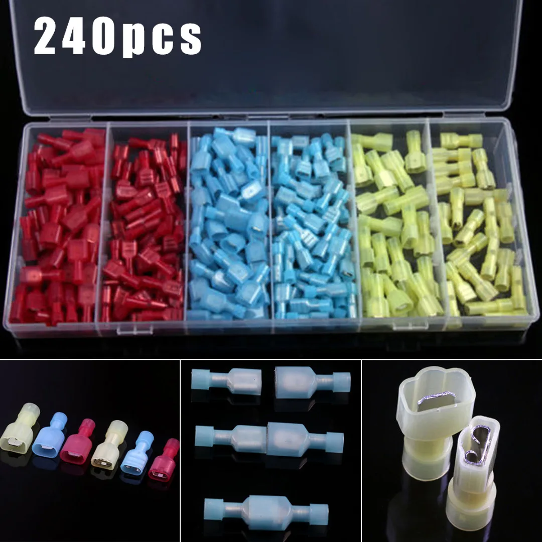 

240pcs New Insulated Wire Connector Electrical Wire Crimp Connector Mayitr Spade Terminals Red/Blue/Yellow Assorted Kit