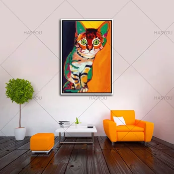 

Artist 100% Hand-painted Modern animal Oil Painting On Canvas handmade colorful Abstract cat Oil Painting For home Decoration