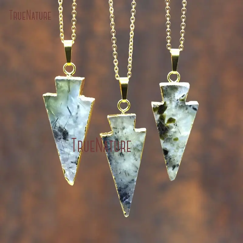 New Latest Design Healing Prehnites Pendant Necklace Gold Finished Adjustable Chains Arrowhead Charm 18inch NM8017 | Украшения и