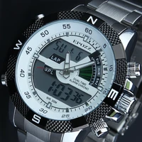 Часы наручные EPOZZ мужские электронные, спортивные светодиодные, в стиле милитари, кварцевые, из нержавеющей стали, серебристые - изображение