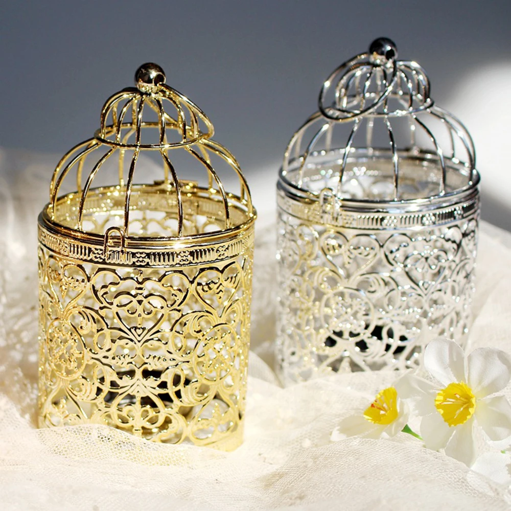 

New Arrival Europe Style Birdcage Tea Light Candle Holder Metal Hanging Lantern Rose Gold Creative Home Decoration