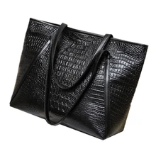 LJL New fashion casual glossy alligator totes large capacity ladies simple shopping handbag PU leather shoulder