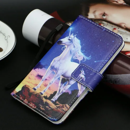 Cartoon Wallet Case for Fly FS518 Cirrus 13 PU Leather Fashion Lovely Unicorn Cat Kickstand Book Cover Cellphone Bag - Цвет: Синий