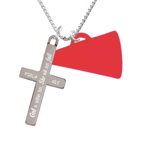 Acrylic 1.25 Red Megaphone - She will not Fall - Cross Necklace (1)