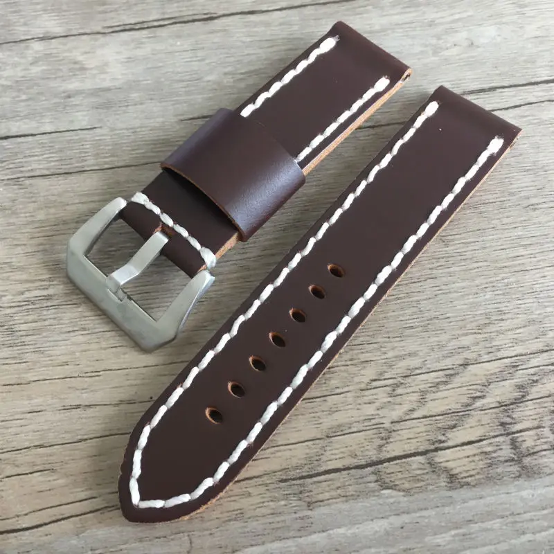 Upscale watch strap 24mm Italian calfskin Handmade Vintage Genuine Leather Thick line Watch Band