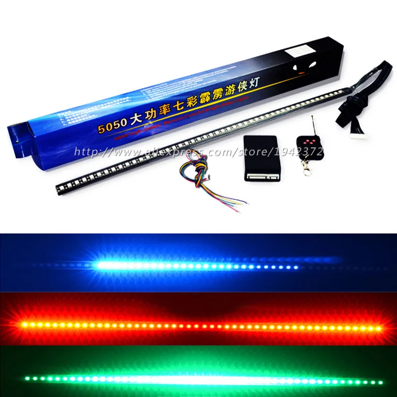

56CM 7 color RGB 147 Modes Strobe Scanner Strip Wireless Remote Control Super bright 12V 5050 48 LED Knight Rider Warning Light