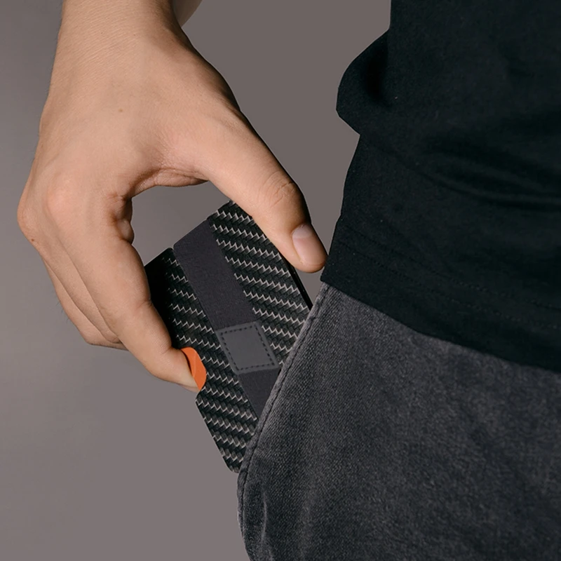 Deft дизайн углеродное волокно RFID Блокировка банкнот кредитный держатель для карт тонкие кошельки бизнес-держатель для карт s прочный карбоновый чехол Pu - Цвет: Black