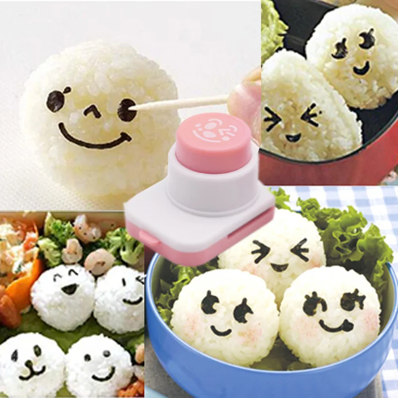 

DIY Smiling Face Cat Shape Cartoon Emoji Rice Ball Molds Kitchen Bento Decoration Sushi Maker Mould Rice Ball Set Seaweed Cutter