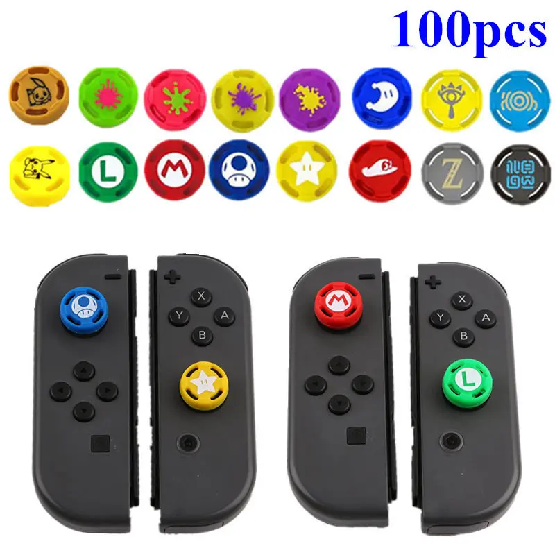 

100Pcs Silicone Analog Thumb Stick Grips Joystick Pokeball Caps Cover Sticks Cap Skin for Nintend Switch NS JoyCon Controller