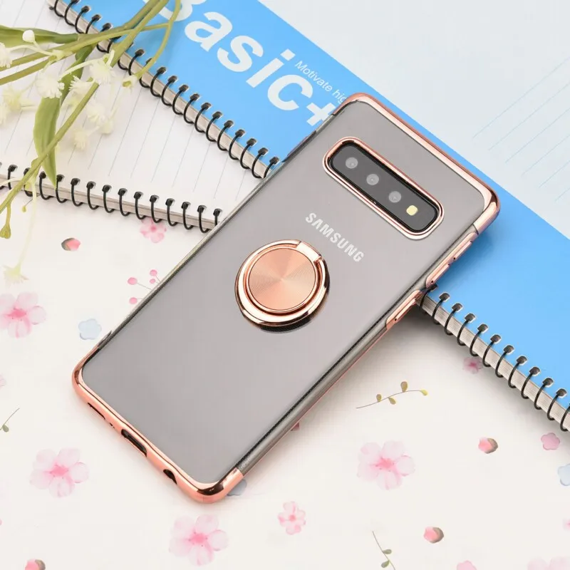 Для samsung Galaxy S8 S9 S10 Plus S10 lite Ультратонкий Прозрачный чехол для телефона автомобильный Магнитный чехол s чехол с держателем-кольцом для пальца Coque - Цвет: E