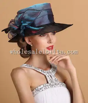 

New British Two Tones Crystal Organza Big Brim Kentucky Derby Hat