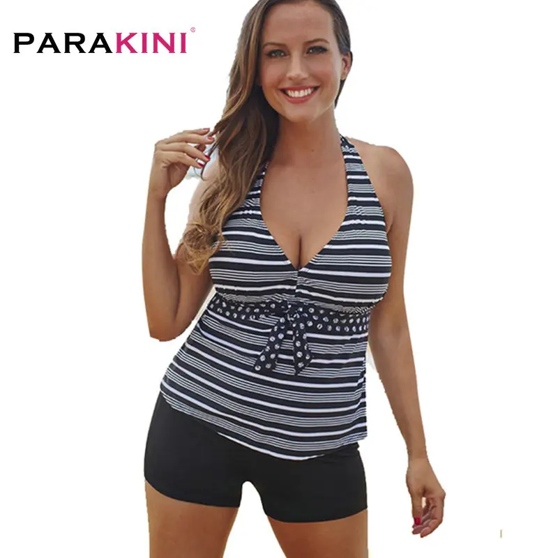 

PARAKINI Women Tankini Bikini Set 2019 Plus Size Swimsuit Retro Push Up Swimwear Shorts Bathing Suit Printed Suit Beachwear