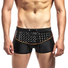 Мужские пляжные шорты блестящие клетчатые эластичные плавки с низкой талией для лета ALS88