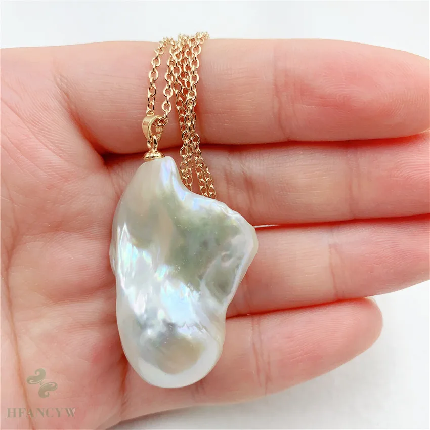 

26x38mm White Natural Baroque Pearl Necklace 18 inches Chic Wedding Women Accessories Cultured Real Jewelry Clasp