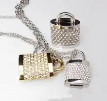 Diamond Jewelry Usb Pen Drive Lock Crystal 8gb 16gb 32gb Usb Flash Drive 64GB Memory Stick Key Card Pendrive Drives Gift Gadget