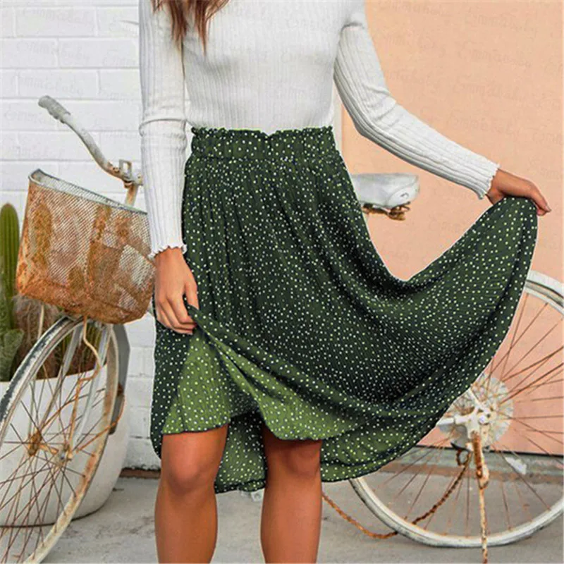 Vintage Women Polka Dot Skirt 2018 Summer New Fashion High Waist Flared Swing High Split Pleated Mid-Calf Skirt S-XL Vintage Women Polka Dot Skirt 2018 Summer New Fashion High Waist Flared Swing High Split Pleated Mid-Calf Skirt S-XL