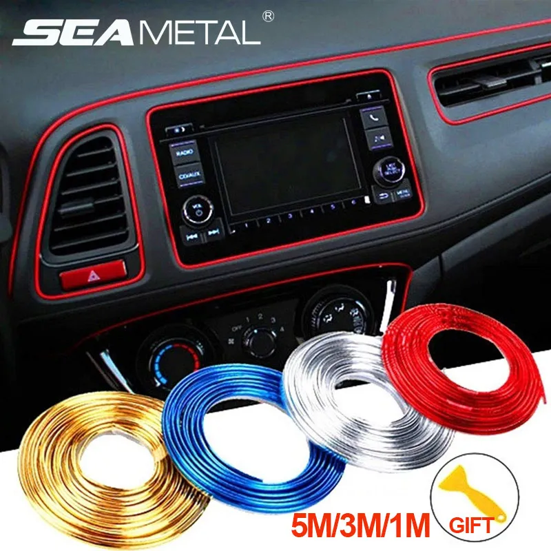 

Car Styling Car Stickers and Decals Interior Mouldings Trim Decorative 3D universal Auto Chrome Thread Sticker Decoration Strips