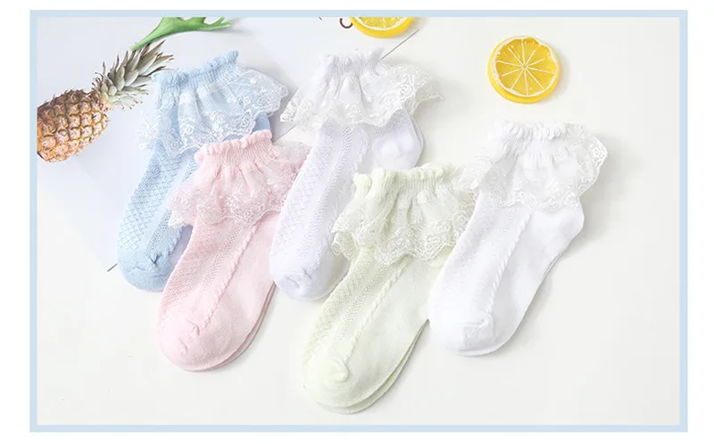 5 пар/партия, носки для девочек новые летние хлопковые тонкие носки в сеточку для малышей модные эластичные белые кружевные детские носки принцессы с цветами