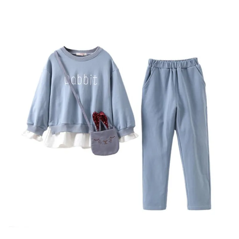 

DFXD New Autumn Teen Girl Clothing Set Fashion 2pc Girls Outfits Cotton Long Sleeve Sequin Rabbit Ear Pullover Top+Pant 3-14Y