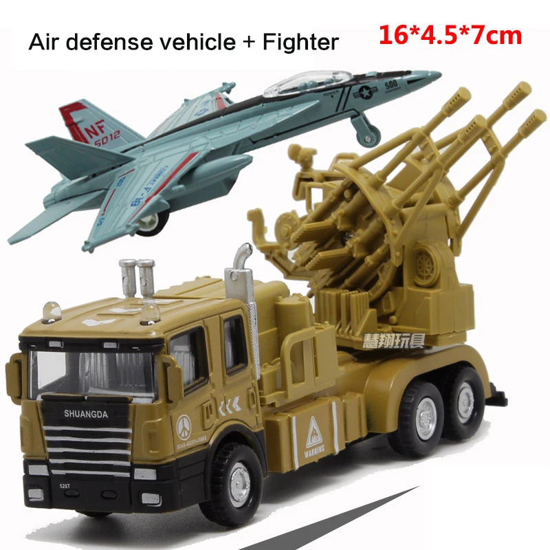 

Child Military Fighter Truck Model Set Car Toy Tank Intercepter Fighter Combination Music Light Pull Back Alloy Stand Craft