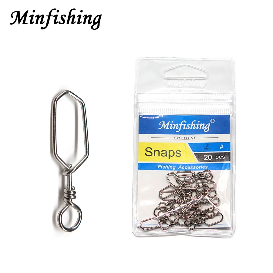 20 PCS Minfishing Brand Stainless Steel Fishing Snaps Fishing Hook