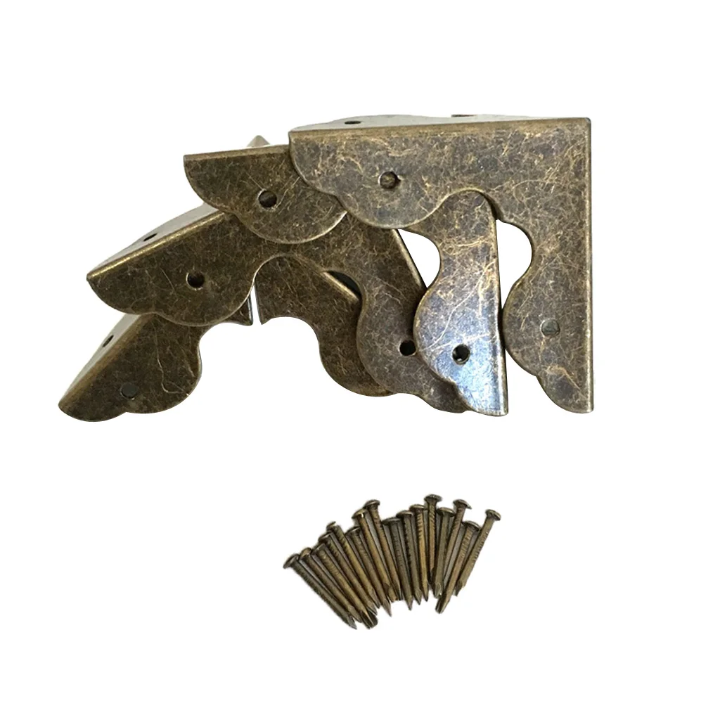 4Pcs Antique Metal Corner Protector Furniture Corner Protectors Guards Vintage Decorative Box Desk Edge Covers