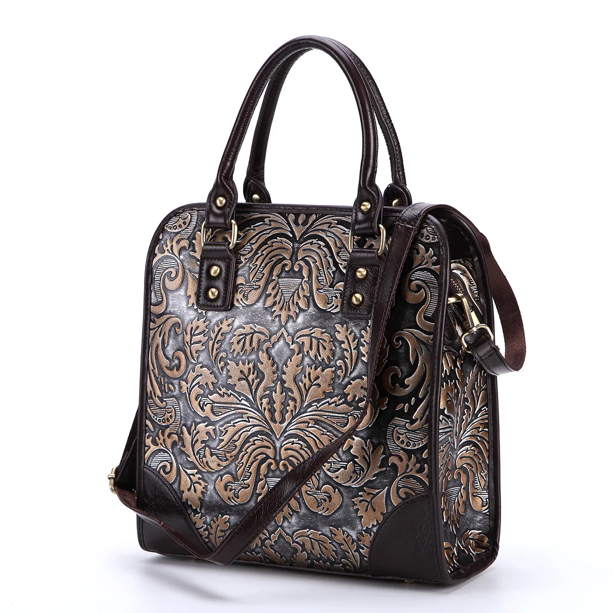 

New vintage leather handbags shoulder bag rub color embossed craft handbags portable casual briefcase