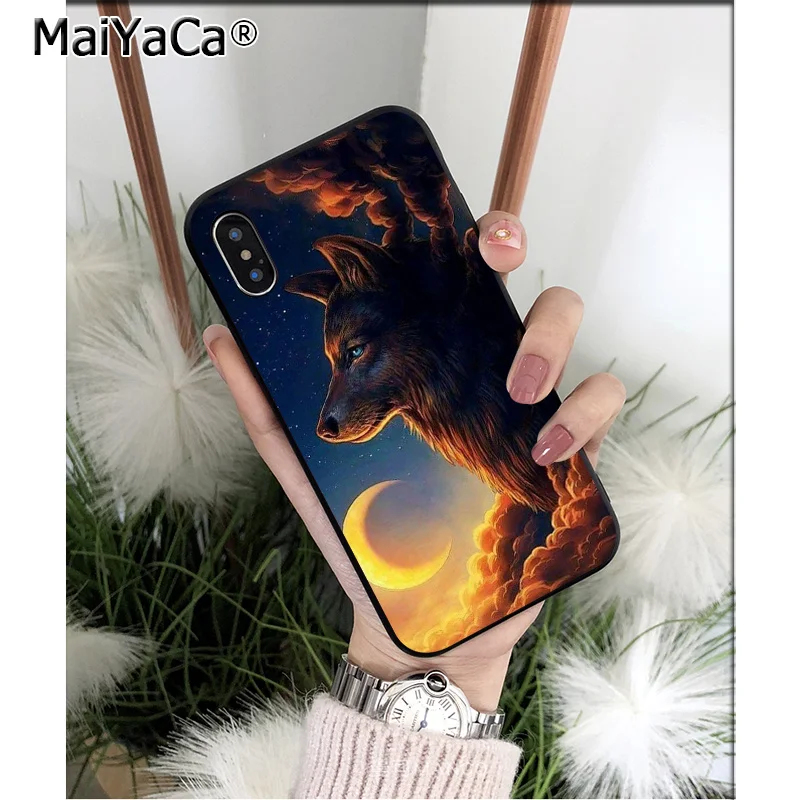 MaiYaCa moon roaring Wolf черный ТПУ мягкий чехол для телефона Apple iPhone 8 7 6 6S Plus X XS MAX 5 5S SE XR