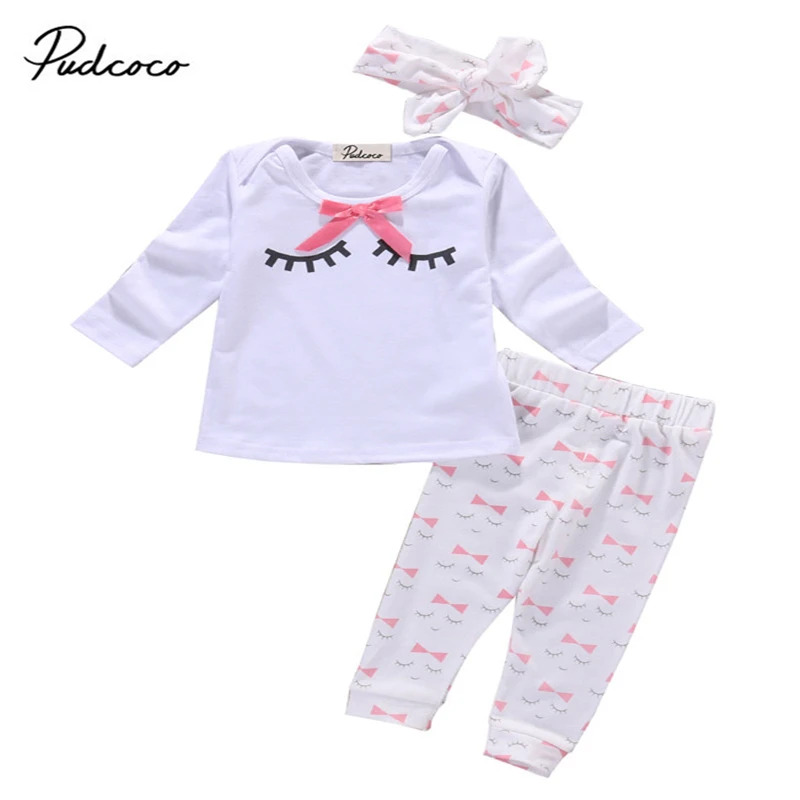 Newborn Baby Girl Clothes Infant Baby Girl Clothing Set Cute Long Sleeve T-shirt+Pants+Headband Outfits 0-24M