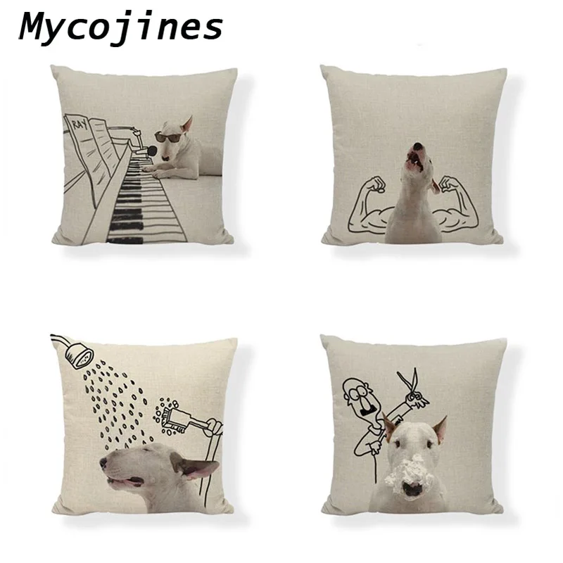 

Lovely Bull Terrier Cushion Cover 45*45cm Lion Piano Decorative Throw Pillow Covers Outdoor Camping Office Home Decor Pillowcase