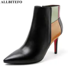 ALLBITEFO/пикантные женские ботинки из натуральной кожи на высоком каблуке; высококачественные ботильоны для женщин; Офисная Женская обувь; ботинки для девочек