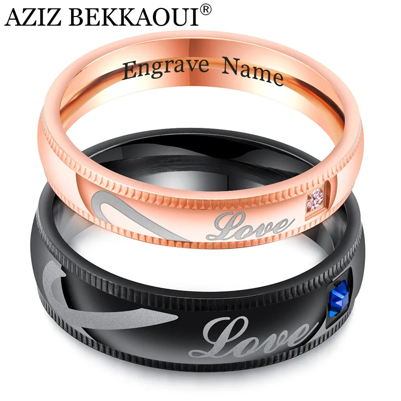 

AZIZ BEKKAOUI Romantic Stainless Steel Love Heart Couple Rings Wedding Promise Engagement Bands for Men Woman Dropshipping