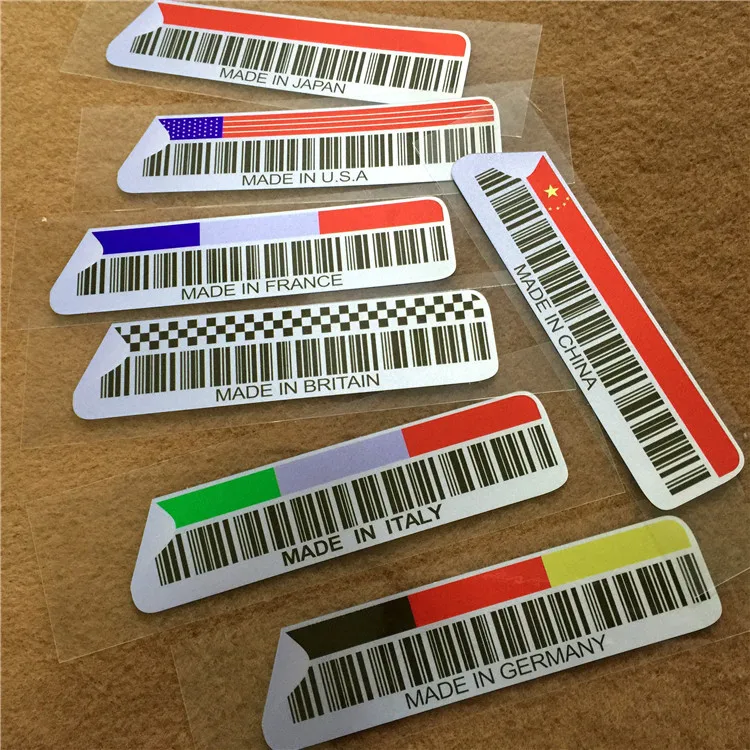 

2Pcs National Flag Barcode Made in Italy USA Germany Britain Car Stickers Waterproof Reflective Stickers Motorcycle Bike Decals