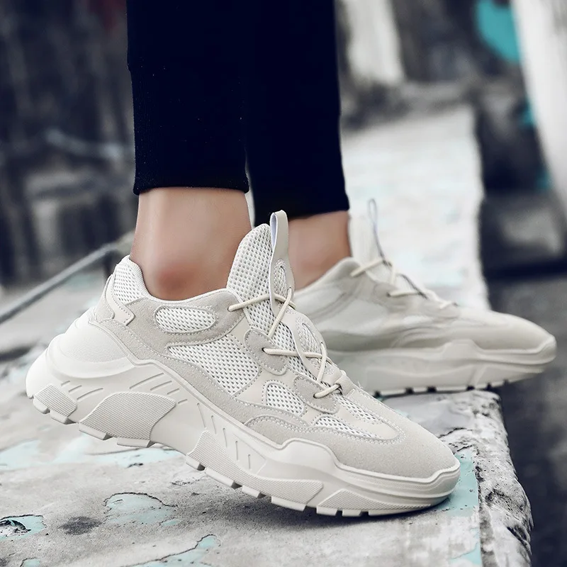 

Fashion Leisure Chunky Flat Vulcanize Shoes for Men Air Mesh Cross-tied Casual Shoes Solid Speed Trainer Shoes