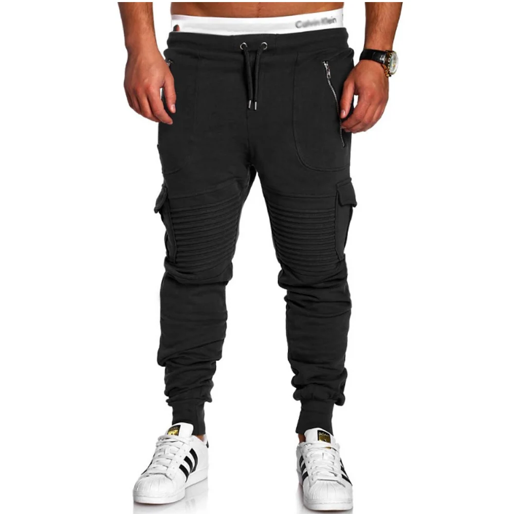 Спортивные штаны, Мужская одежда для тренировок и бодибилдинга, повседневные камуфляжные спортивные штаны с несколькими карманами, штаны для бега 3XL - Цвет: black