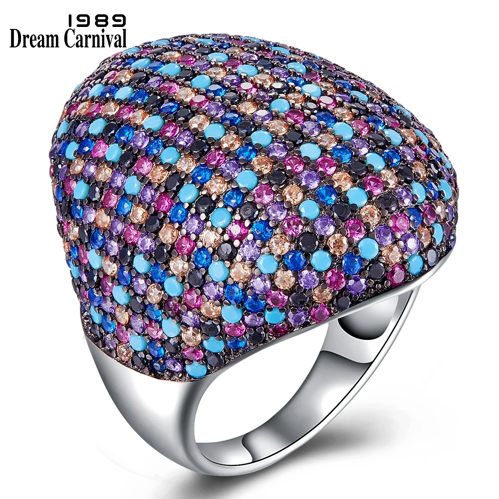 

DreamCarnival 1989 New Gorgeous Big Silver Wedding Rings for Women Multi-Colors Zirconia Engagement Ring Drop Shipping SJ31020RB