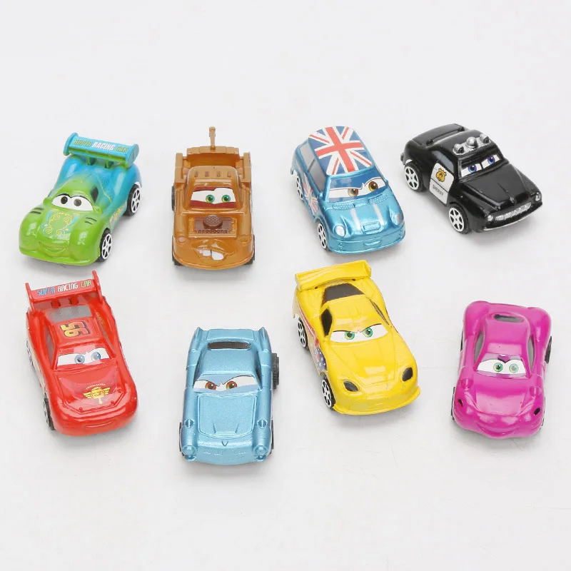 6cm 8pcs Disney Pixar Cars 3 Lightning McQueen Mater Jackson Storm Ramirez 1:55 Diecast ABS Pull Back Car Toy Model Boys Gifts