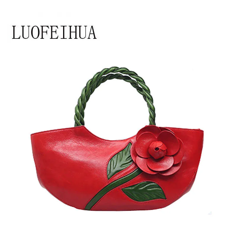 Ethnische Hand Handtasche Designer Blume 2019 Stil Black Reinem brown Erstellt red Luofeihua Neue Leder Retro Tasche 74WCCqSI