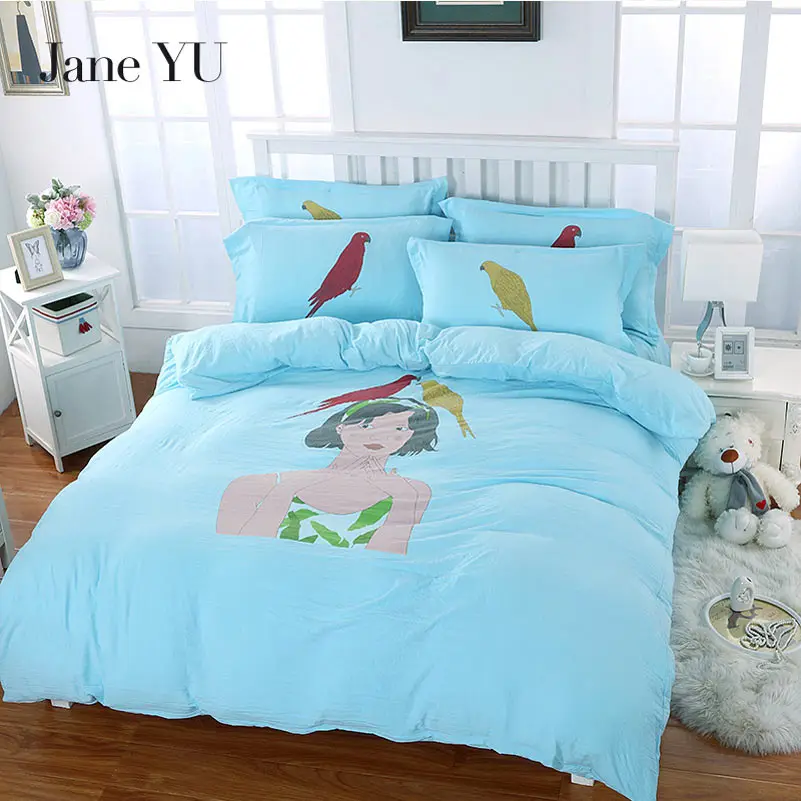 

JaneYU 2019 Washed Cotton High Quality Soft 4PCS Bedding Sets Sheet ,Pillowcase & Duvet Cover Sets