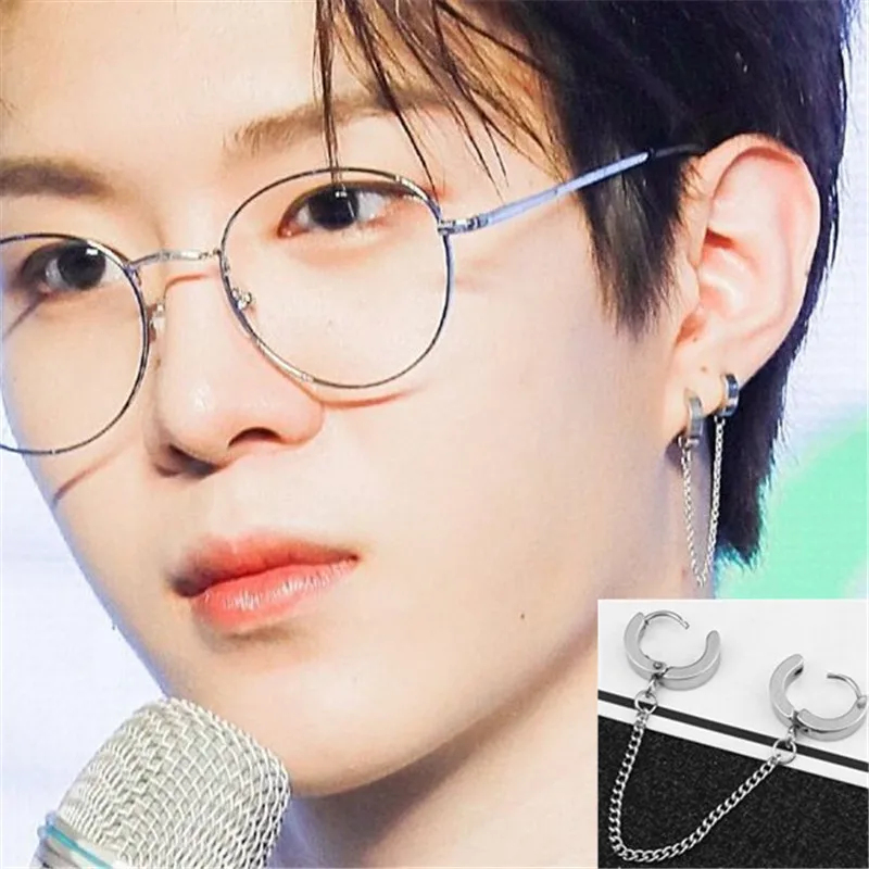 

KPOP DNA Korean Fashion 1 pcs Punk Minimalist Word Stud Earrings Rod Earpins Ear Plug chain Earrings for men and women