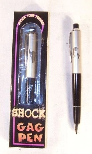 4 ENGRAVED SHOCKING PEN ASSORTED DESIGNS new prank joke gag gift shocks