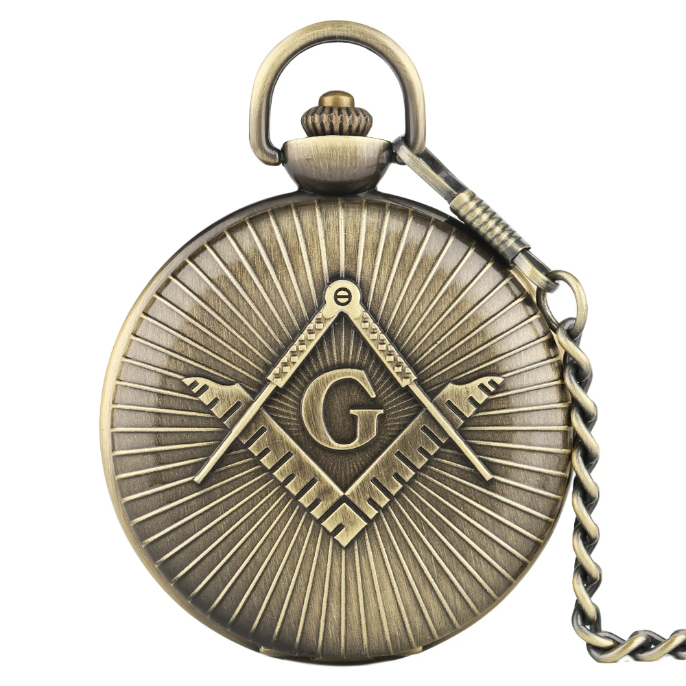 

Masonic Vinatge Theme Full Hunter Bronze Pocket Watch Men Women Retro Antique Fob Chain Necklace Pendant Quartz Watch Clock Gift