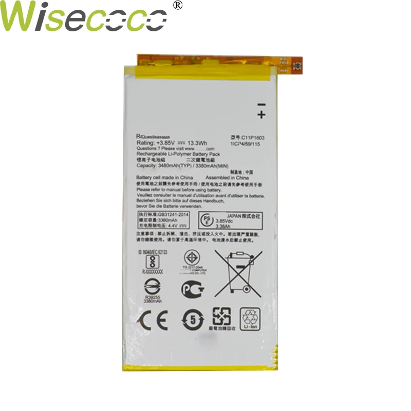 

WISECOCO New 3480mAh C11P1603 Battery For Asus ZenFone 3 Deluxe 5.5 Dual SIM ZS570KL ZS550KL ZB690KL Z01FD Mobile Phone