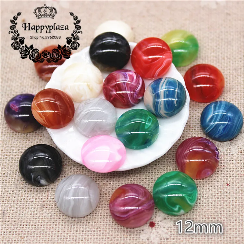 

50pcs 12mm Mix Colors New Resin Imitation Agate Round Flatback Cabochon DIY Handmade Button/Jewelry Accessories