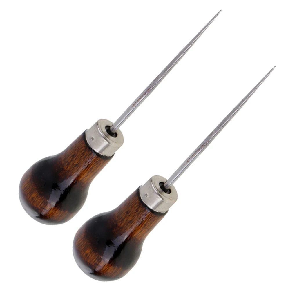 2Pcs/set Gourd Shape Leather Craft Cloth Wood Handle Scratch Awl Tool Pin Punching