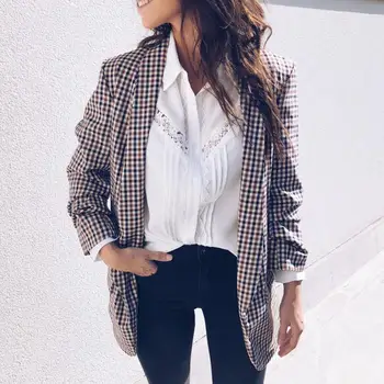 

Fashion Grid Plaid Print Long Sleeve Women Warm Autumn Cardigan Coat Gift