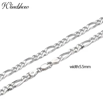 

20-24" Pure Real 925 Sterling Silver Figaro Chains Necklaces Women Men Jewelry Boy Friend Gift 50cm-60cm 5.5mm Colier Wholesale