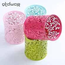 1PC Storage Organizer Hollow Rose Flower Pen Case Pencil Stand Container Stationary Study Round Pen Holders